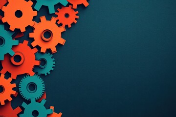 Colorful Gears Arranged in an Abstract Pattern on a Dark Background