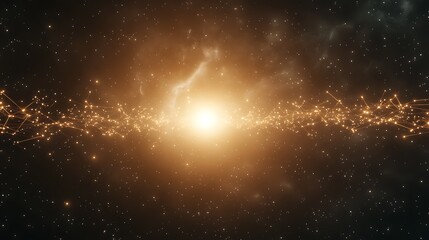 Poster - Cosmic scene showcasing a bright central star surrounded by glowing particles in a dark space environment.