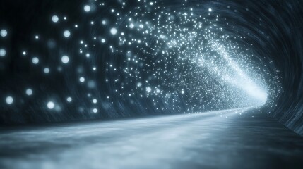 Leinwandbilder - A shimmering tunnel with glowing particles leading to a bright light.
