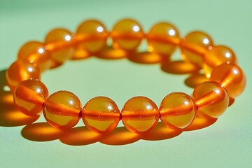 Poster - Close-up of a glossy orange gemstone bracelet highlighting unique bead details and shine : Generative AI