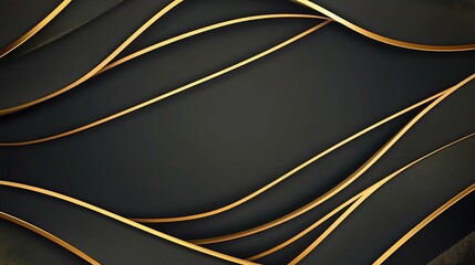 Poster - Elegant black background with flowing golden lines creating a modern design.