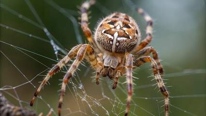 Wall Mural - spider on web: a detailed macro shot showcases a spider, its intricate web, and the natural patterns