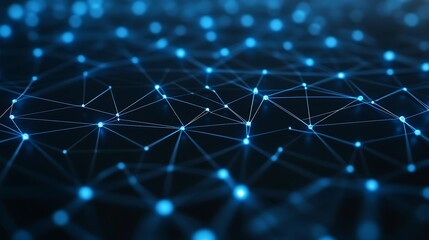Aufkleber - Abstract digital network illustration with glowing blue nodes and lines on a dark background.