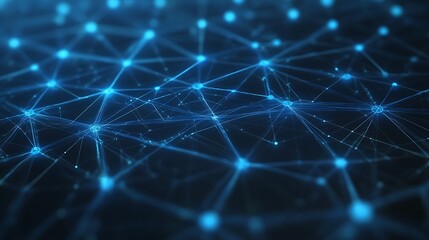 Leinwandbilder - Abstract network connections with glowing blue dots on a dark background.