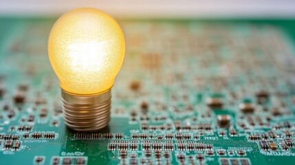 Poster - light bulb on circuit board representing technology and innovation