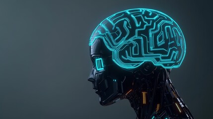 Poster - Futuristic Robot Head with Glowing Circuit Brain Design