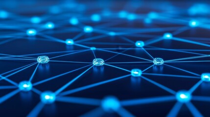 Fototapete - Abstract Digital Network Connections with Glowing Blue Nodes