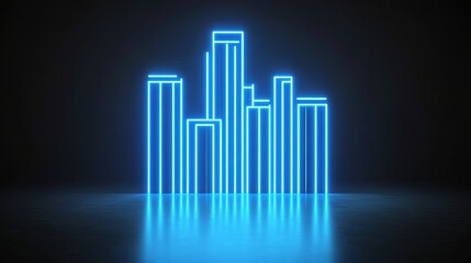 Fototapete - Neon Blue Abstract City Skyline on Dark Background
