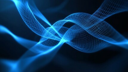 Fototapete - Abstract Blue Waves Flowing Across a Dark Background Design