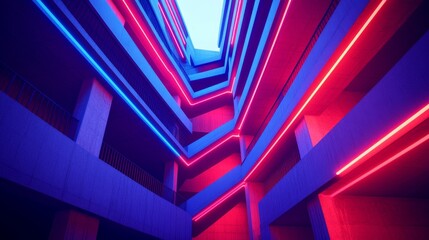 Poster - Abstract Architecture with Neon Lights in Modern Urban Setting
