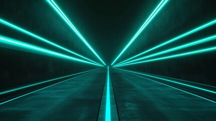 Poster - Neon Laser Light Path in Futuristic Dark Tunnel Illumination