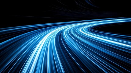 Fototapete - Dynamic Flow of Bright Blue Light Trails on Dark Background