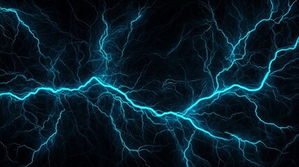 Poster - Electric Blue Lightning Strikes in Dark Background for Abstract Design