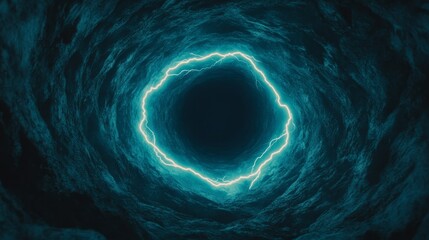 Poster - electric blue portal with glowing edges surrounded by darkness