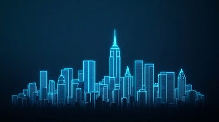 Poster - Futuristic Blue City Skyline with Iconic Tall Buildings