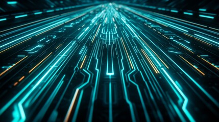Fototapete - Futuristic Digital Background with Glowing Lines and Patterns