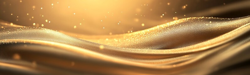 Poster - Golden waves of light with shimmering particles create an elegant and luxurious atmosphere.