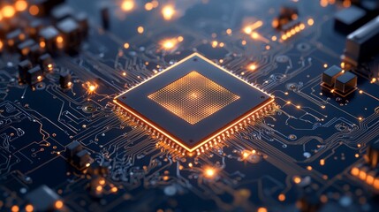 Poster - Exploring cutting-edge microprocessor technology innovations global tech hub macro photography high-tech environment close-up perspective advancements in electronics