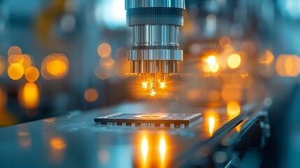 Poster - High-tech precision manufacturing process advanced factory industrial photography modern technology close-up innovative engineering techniques