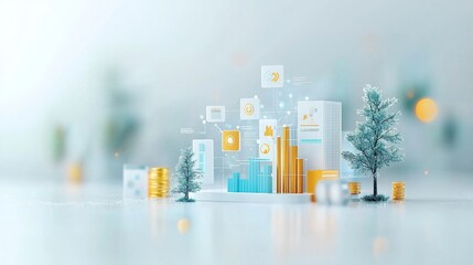 Poster - Analyzing business growth digital workspace infographic display modern office top-down view data visualization and financial progress