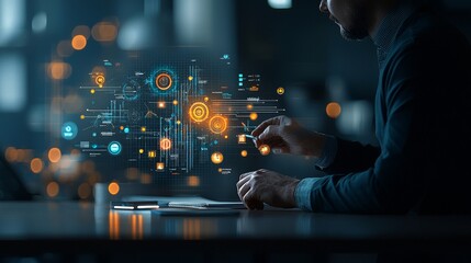 Poster - Analyzing data insights modern office digital interface urban environment close-up perspective data visualization concepts for business growth