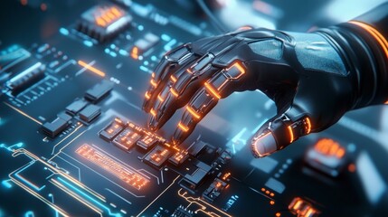 Poster - Futuristic cybernetic interaction high-tech laboratory digital interface design sci-fi environment close-up viewpoint innovation concept