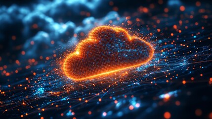 Poster - Scifi inspired cloud computing image, central luminous cloud structure, interconnected AIdriven data points, futuristic technology, ultrahigh detail, cinematic lighting