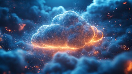 Poster - Scifi inspired cloud computing image, central luminous cloud structure, interconnected AIdriven data points, futuristic technology, ultrahigh detail, cinematic lighting