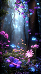 Canvas Print -  enchanted forest with bioluminescent flora