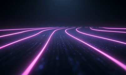 Poster - Vibrant pink light trails create a futuristic, wavy pattern on a dark background.