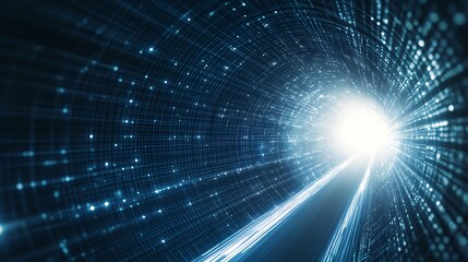 Poster - A bright light emanates from a digital tunnel, conveying a sense of depth and technology.