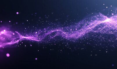 Fototapete - Abstract purple wave with sparkling particles against a dark background.