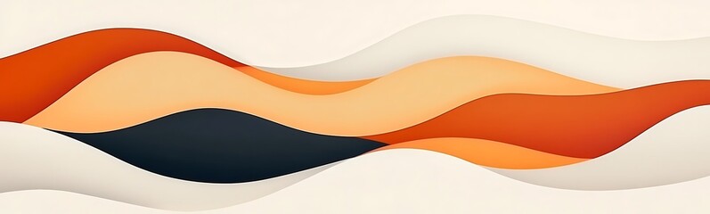Poster - Abstract wavy design in warm tones of orange, black, and cream for a modern aesthetic.