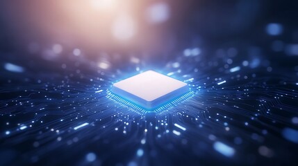 Fototapete - Futuristic microchip surrounded by glowing data streams and light effects.