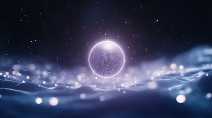 Poster - Illuminated sphere amidst glowing waves, creating a mystical, ethereal atmosphere.
