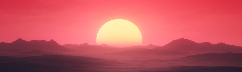 Aufkleber - Serene sunset over mountains with vibrant pink and orange hues filling the sky.