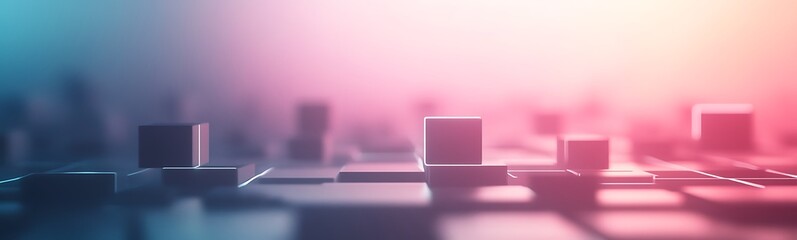 Poster - Abstract digital scene with blocks, gradient lighting, and a futuristic atmosphere.