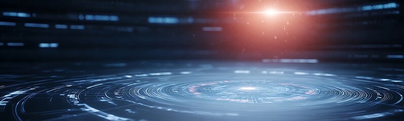 Poster - Futuristic abstract background with glowing circular patterns and light effects.