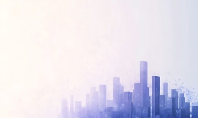Poster - Abstract city skyline in soft purple tones, blending into a light background.