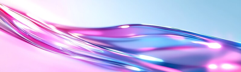 Fototapete - Flowing abstract waves with vibrant pink and blue hues on a soft gradient background.
