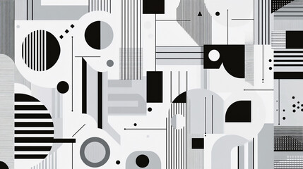 Fototapete - Abstract shapes circle line triangle square in flat white design pattern, Monochrome seamless patterns and sharp contrast and details textured, White modern Abstract background.