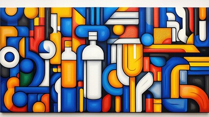 Poster - abstract geometric composition in vibrant hues of blue orange and red