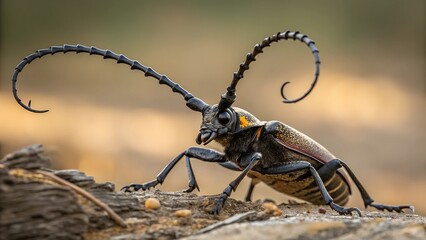 Wall Mural - macro marvel: a captivating macro shot reveals the intricate details of a long-horned beetle, showca