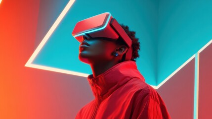 Aufkleber - Neon Futuristic Vision Digital Avatar in LED-Illuminated Smart-Tech Outfit for High-Tech Branding and Tech-Driven Storytelling in Modern Virtual Realities
