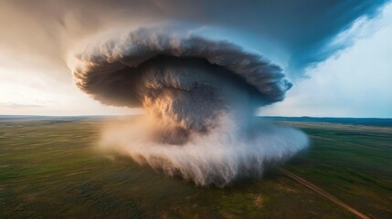 Aufkleber - Dramatic Storm System Visualization Expansive Supercell Formation over Plains - Atmospheric Intensity Studied for Meteorological Advancements and Weather Forecasting Innovation