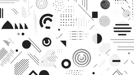 Fototapete - White Shapes, Circle, Waves, Strokes on White background, abstract image showcases diagonal white and black shapes, visual effect that highlights geometric textured background.