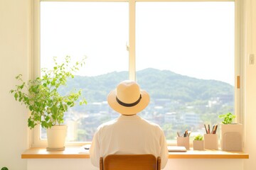 Poster - Minimalist Dorm Living Korean College Student in Sunlit Space with Collapsible Seat and Neat Storage - Compact Study and Organization for Modern Student Life in Natural Light