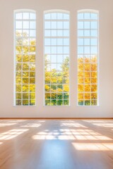 Poster - Sunlit Academic Layout Spacious Natural Wooden Flooring and Panoramic Windows Modern Educational Infrastructure and Eco-Friendly Study Environment