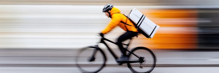 Poster - Urban Courier Dynamics High-Speed Cyclist with Modern Backpack in Motion Blur - Sustainable Last-Mile Delivery and Smart City Logistics Visual Content