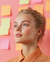 Aufkleber - Vibrant Team Collaboration Business Casual Attire and Sticky Notes in Creative Workspace - Modern Innovation and Ideation for Dynamic Workflow Enhancement
